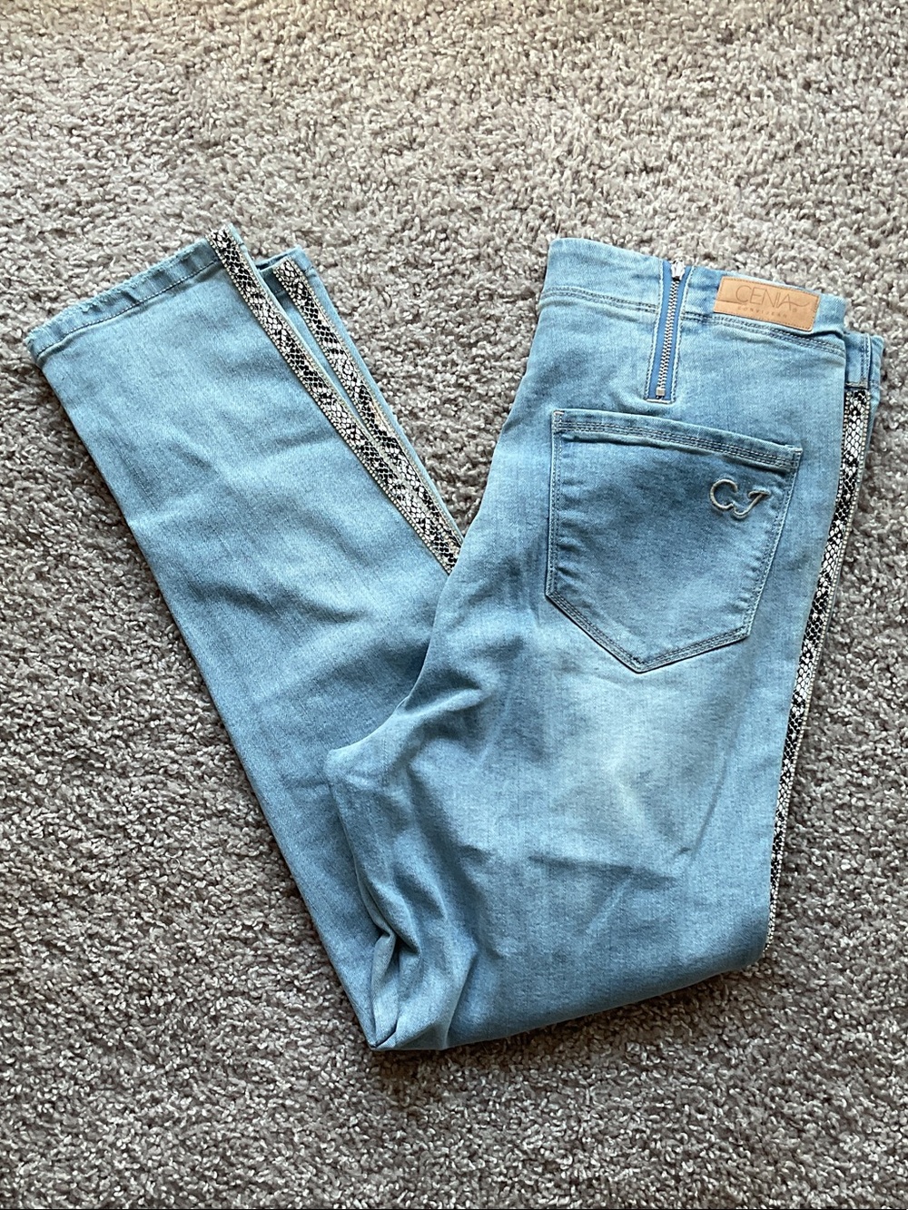 Cena Collective Light Blue High-Rise Jeans with Side Trim, Size 10